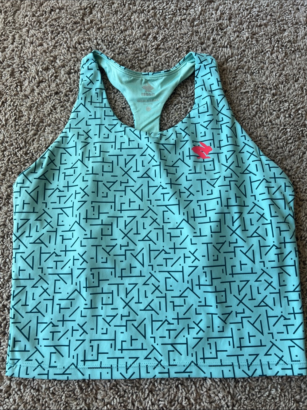 Rabbit Aqua Geometric Racerback Cropped Tank Size L